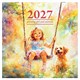 Календарь настенный перекидной 2027 г., BRAUBERG, 12 листов, 28,5х57 см, "Painting girl", 118420 118420