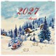 Календарь настенный перекидной 2027 г., BRAUBERG, 12 листов, 21,4х42,8 см, МИНИ, "Открытки СССР", 118436 118436